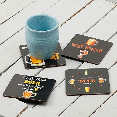 DULI Printed MDF Wooden Coasters for Tea Coffee, Coffee Coasters, Beer Coasters, Square Coasters, Coaster Set, Home & Ki