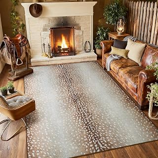 Premium Antelope Rug, Soft Animal Print Rugs for Living Room Bedroom, 4x6 feet, Non-Slip, Machine Washable Carpets for Home Room Decor, Brown