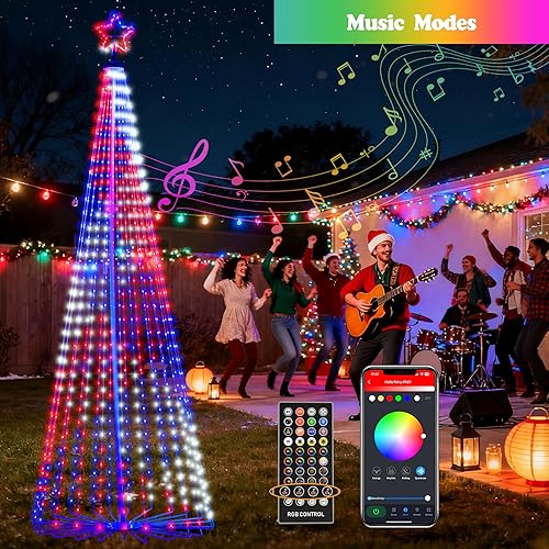 Miniatura 3 de Árbol de Navidad iluminado para exteriores, árbol artificial de 832 LED de 12 pies con estrella para árbol, aplicación y control remoto, luces de