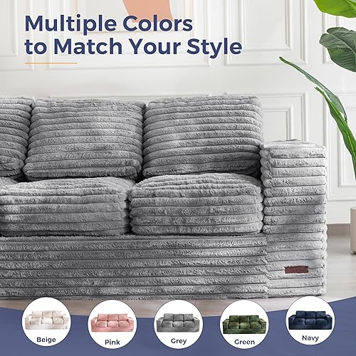 Miniatura 34 de MAXYOYO Puf gigante para adultos, sofá tapizado de suelo con almohadas y reposabrazos, puf grande de felpa, sofá para dormitorio, sala de estar,