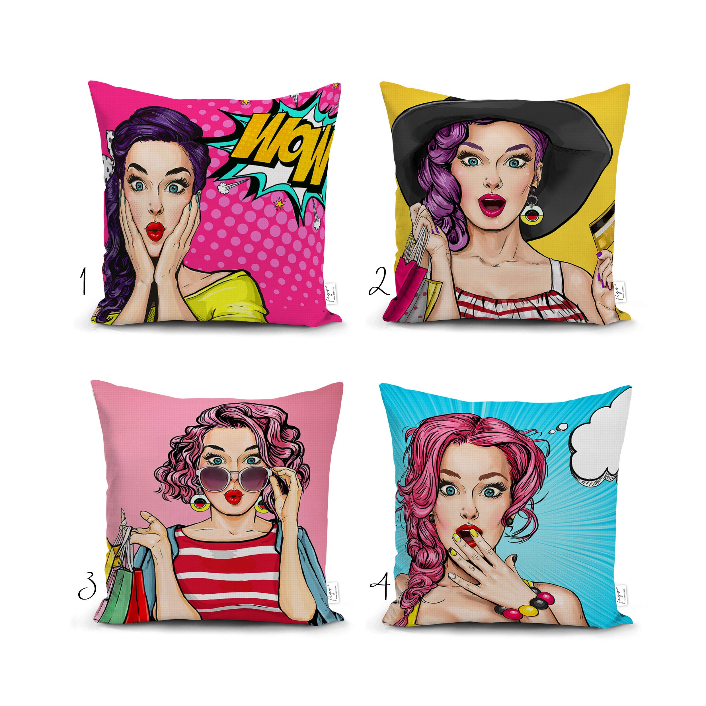 Comic Pop Art Woman WOW Omg Shock Comic Style Cushion,Pop Art Cushion,Cushion Cover,Superhero,Comic Book,Pillow Case,Kids Gift,Modern Decor