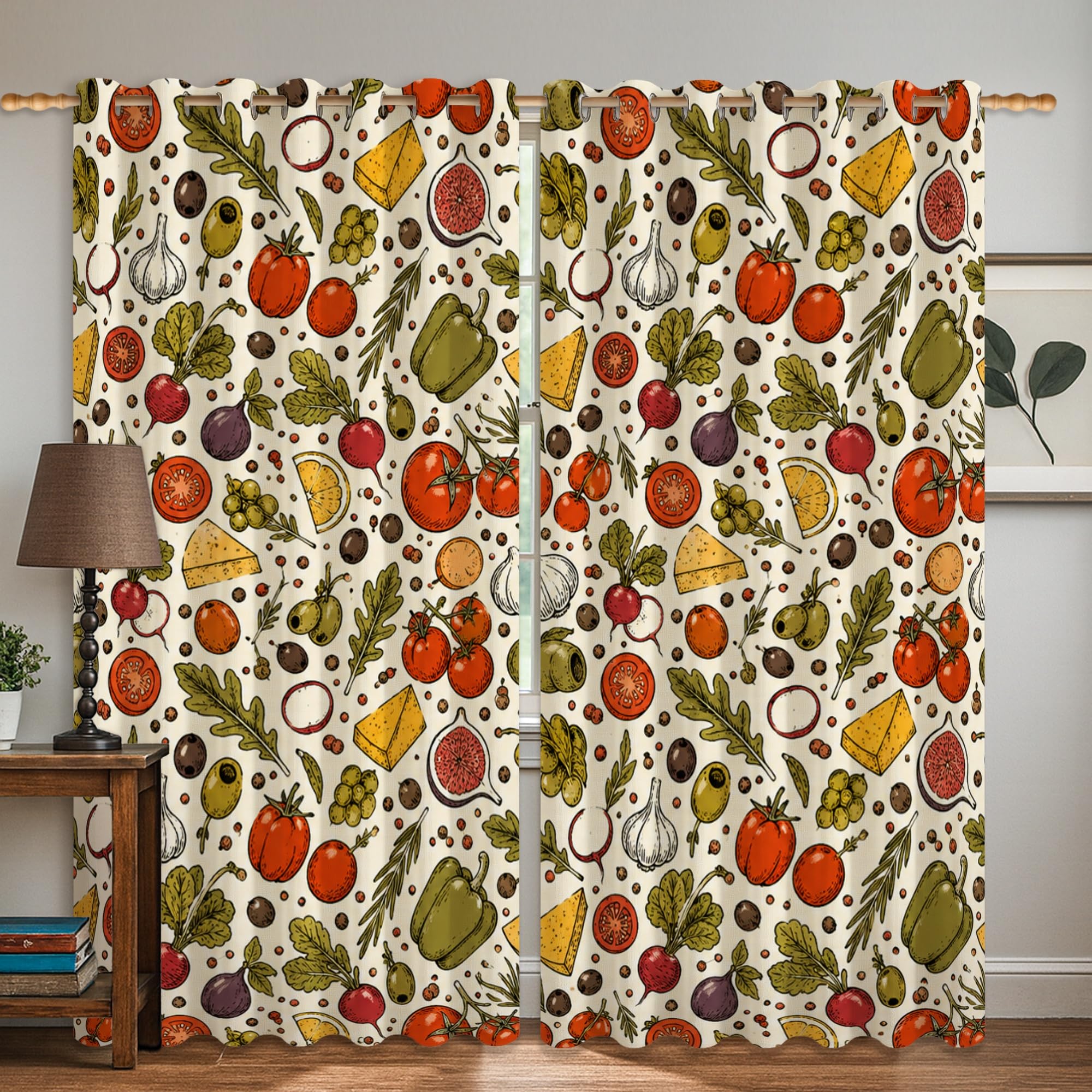 Rideaux occultants isolants thermiques bureau 132x160cm rouge motif tomates