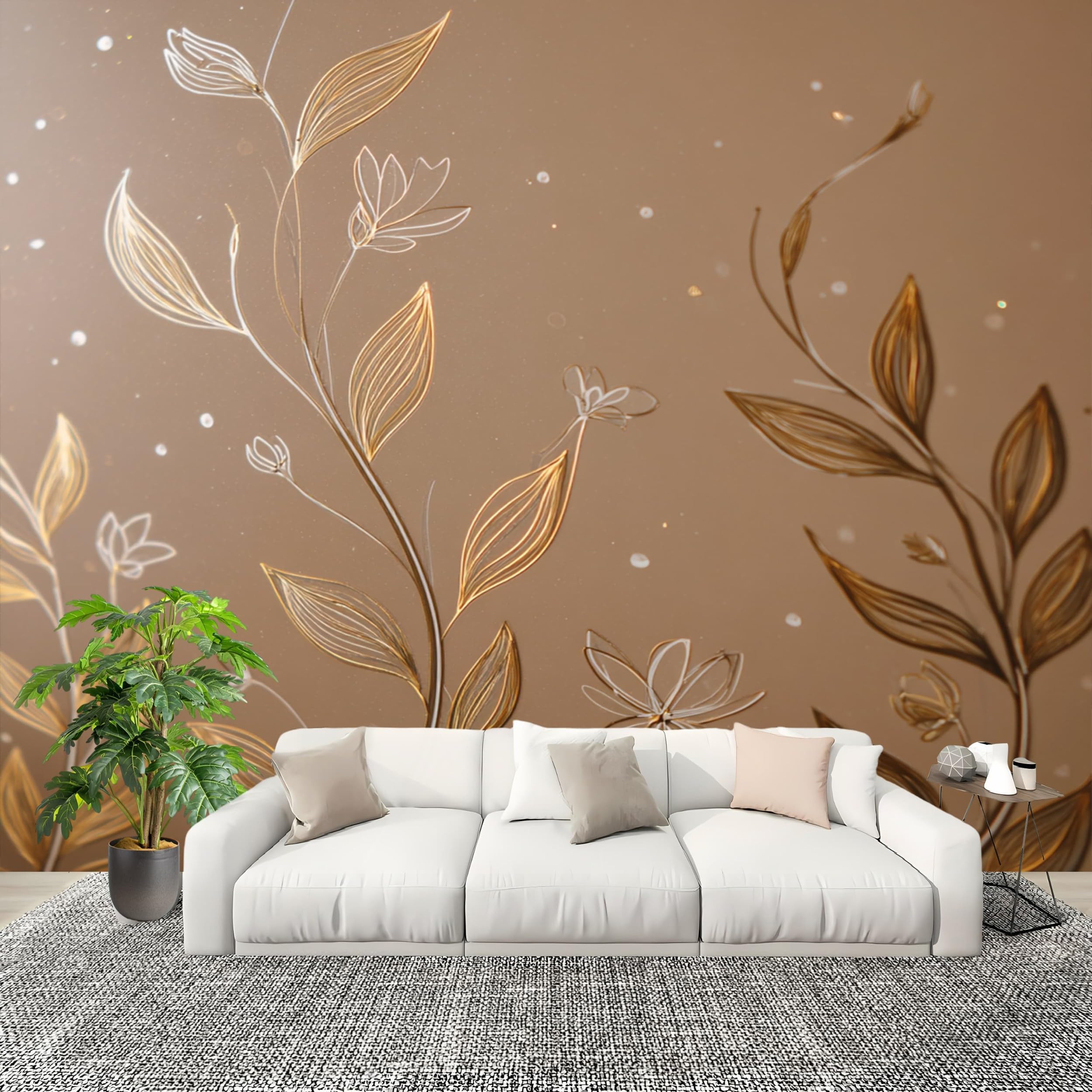 Papier peint panoramique intissé branches brun 200x140 cm pour salon