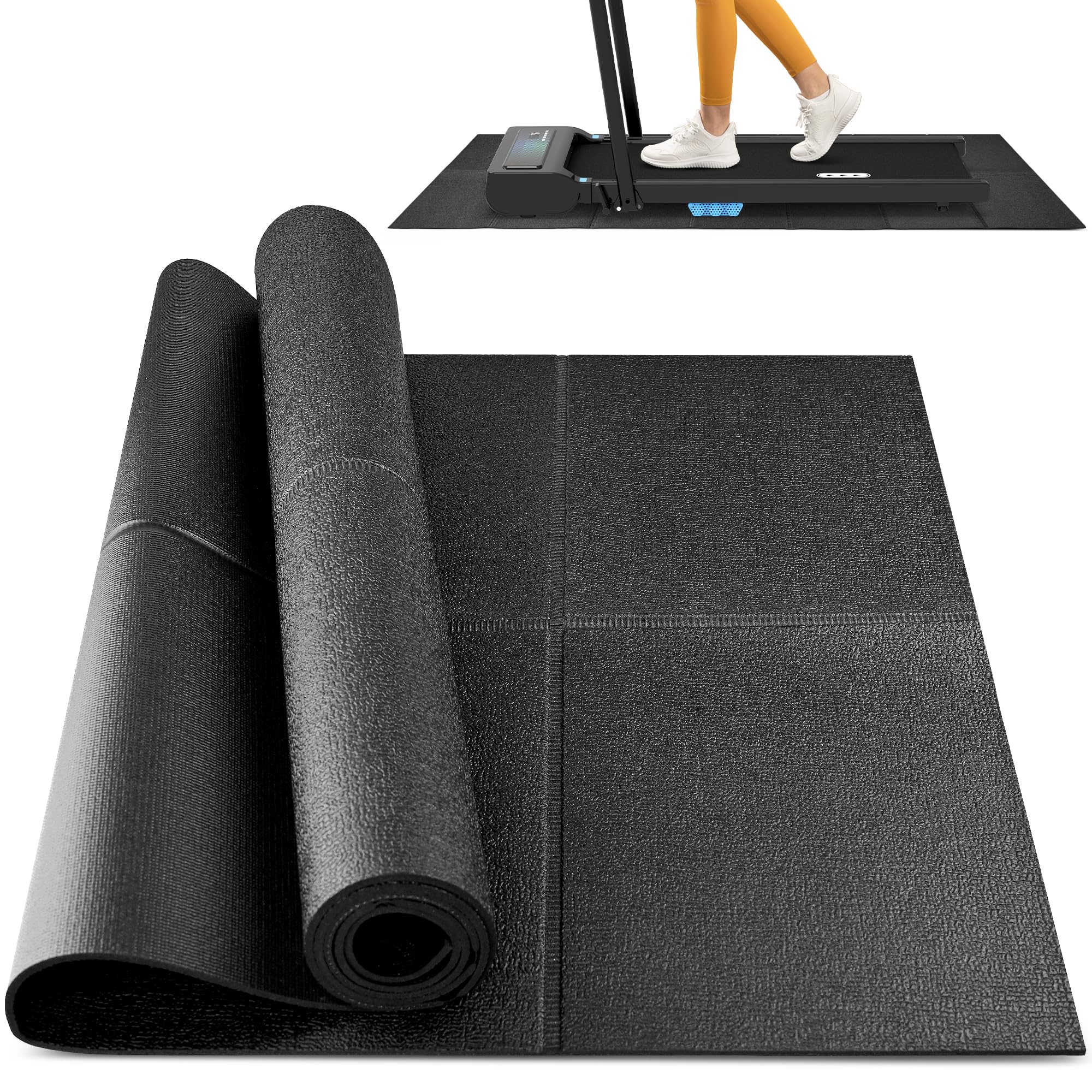 Rellfit Foldable Rubber Treadmill Mat - Exercise Bike Mat with Waterproof Non-Slip Shock Absorption, Exercise Equipment Mat to Protect Floor for Home