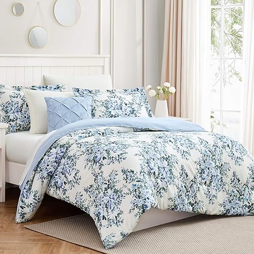 Modern Threads Lily - Juego de ropa de cama completo de 8 piezas impresas para todas las estaciones con fundas a juego, almohadas decorativas y
