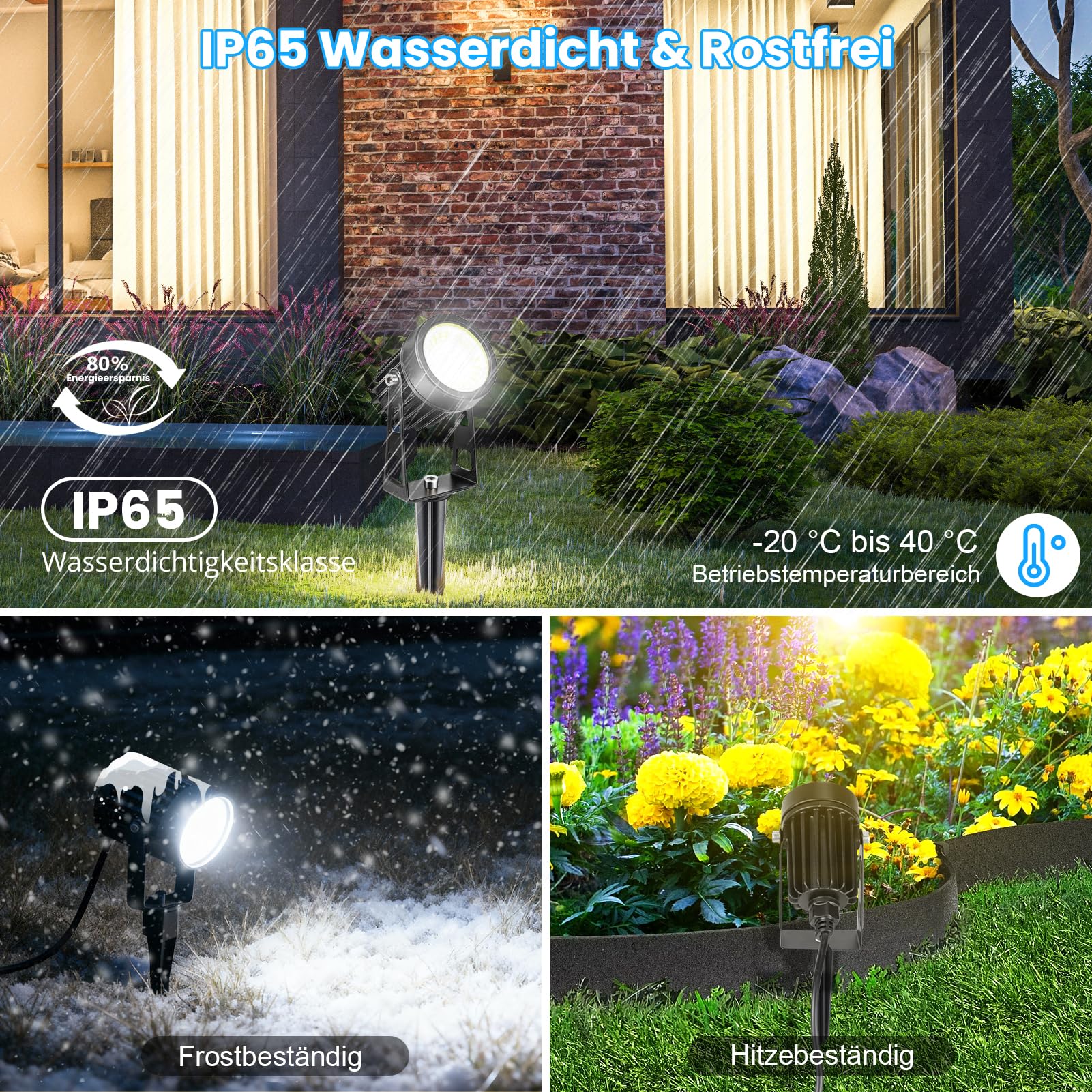 LightingWill Zewnętrzne oświetlenie ogrodowe LED z palikiem, 8 sztuk, oświetlenie 24 V z czujnikiem zmierzchu i timerem, zimna biel 5000-6000 K, IP65, do ścieżek, tarasu i ogrodu