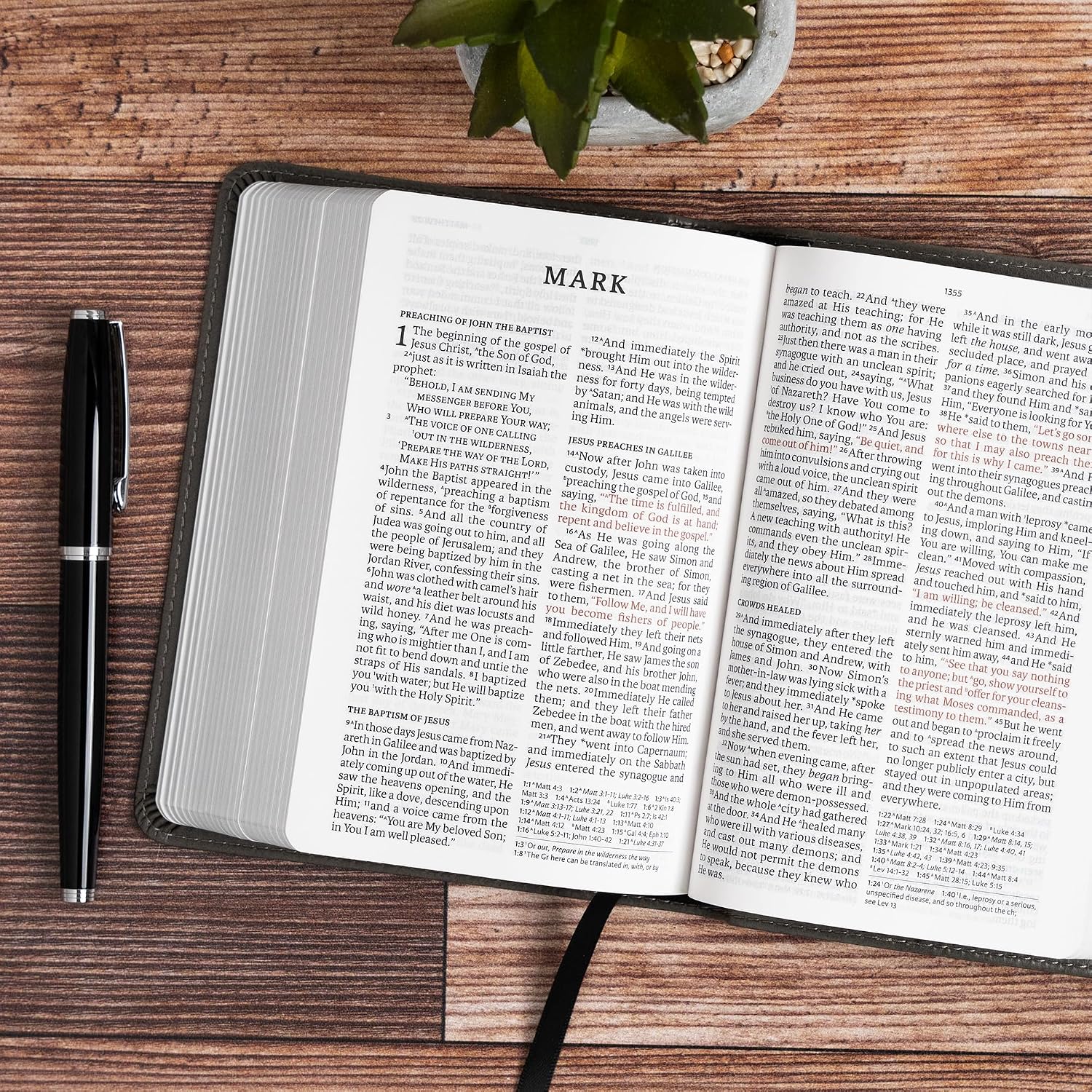 NASB Large Print Compact Reference Bible, Charcoal LeatherTouch, Red Letter, Presentation Page, Sewn Binding, Cross-References, Full-Color Maps, Easy-to-Read Bible Karmina Type