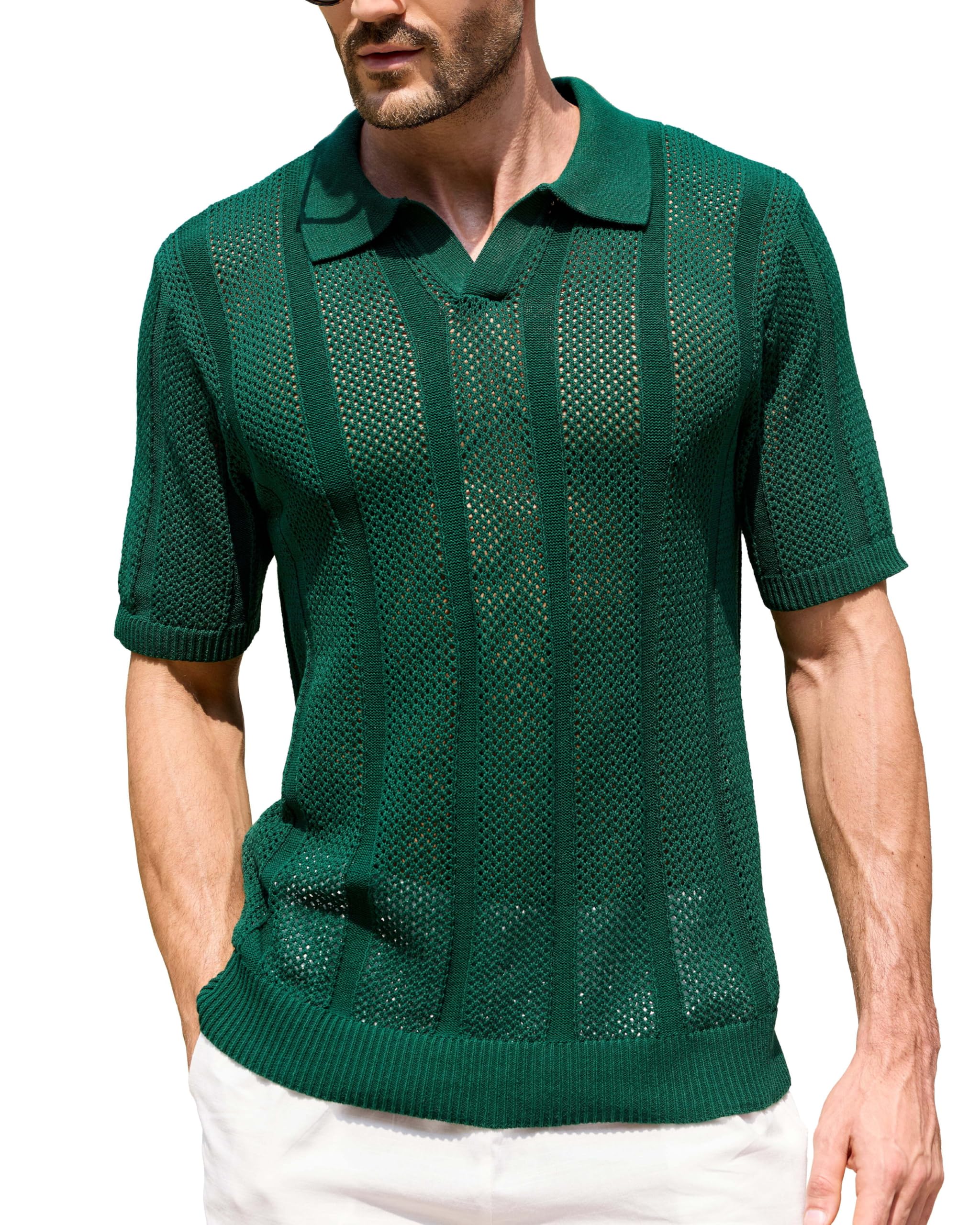 Kallspin Mens Cotton Polo Shirt Short Sleeve Knit Breathable Polo Casual Summer Golf Shirt Lightweight Top