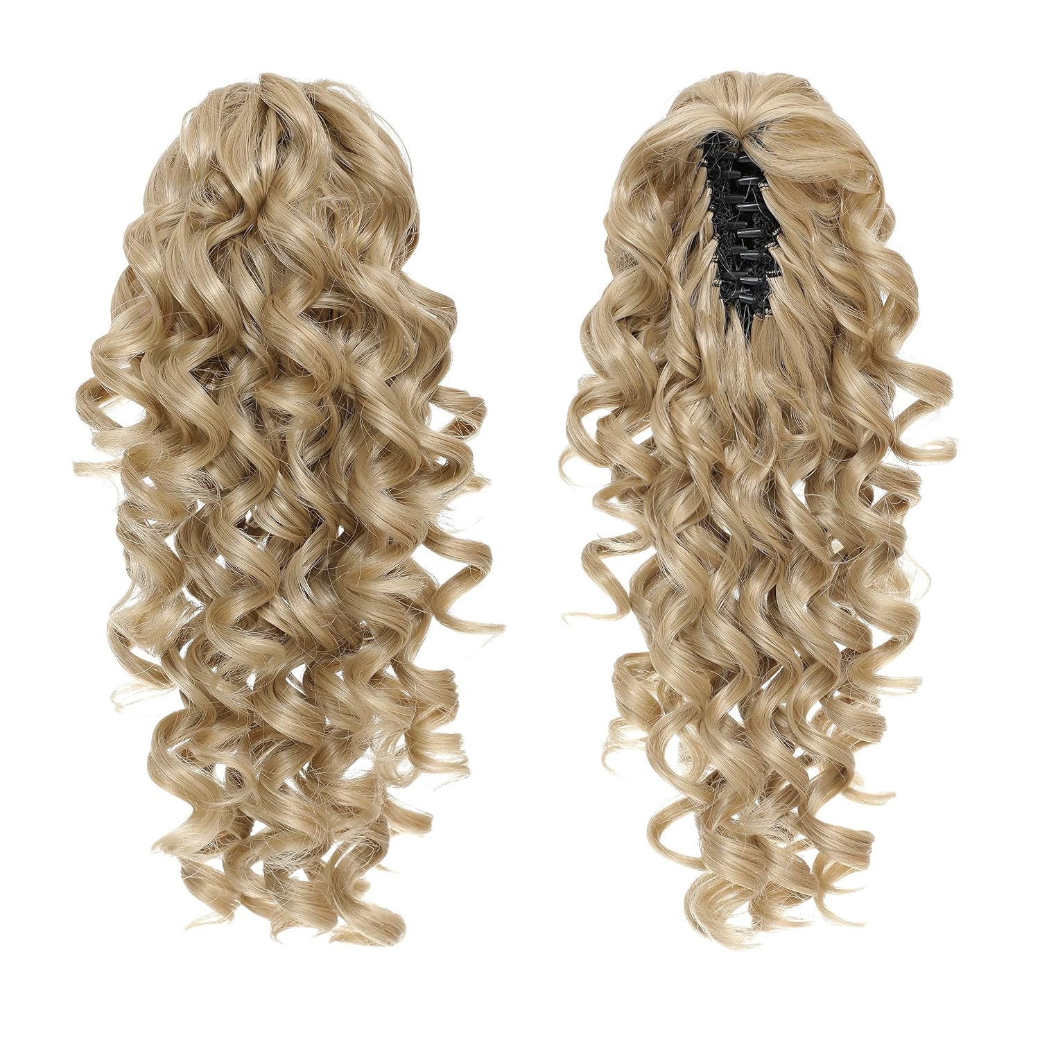 SWACC 12-Inch Ponytail Extensions Synthetic Clip in Drawstring Curly Ponytail Hairpiece Jaw Clip Hair Extension (Honey Blonde Blended-16/18#)
