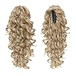 SWACC 12-Inch Ponytail Extensions Synthetic Clip in Drawstring Curly Ponytail Hairpiece Jaw Clip Hair Extension (Honey Blonde Blended-16/18)