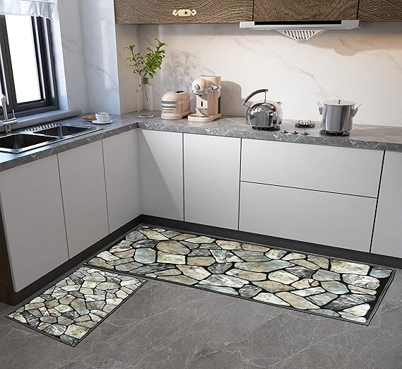 Sharda Home Decor Velvet Anti-Skid Look Soft Washable Multicolor Purpose Mat & Runner Set (18X54 & 17X26 Inches) Kitchen Combo Mat of 2 Pieces ( (Desizn No9)