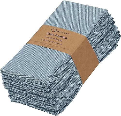 Ruvanti Juego de 12 servilletas de tela, 18 x 18 pulgadas, reutilizables, lavables, suaves y duraderas, servilletas de tela de polialgodón