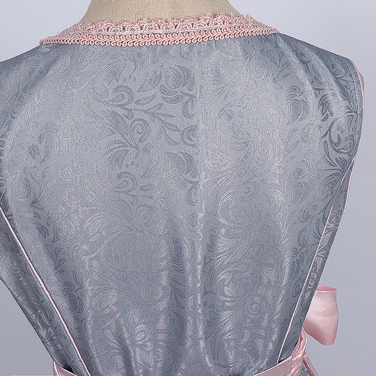 esmen Elegante Abito da Cameriera in Jacquard Scuro con Cerniera Laterale, Abito da Lavoro da Bar Grigio-Argento con Grembiule in Rete Rosa e Colletto in Pizzo