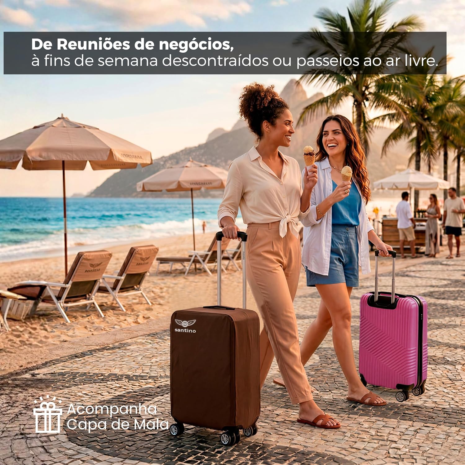 SANTINO Mala de Bordo de Viagem Rígida ABS 4 Rodas 360º com Segredo Leve Resistente Flexível Antifurto [Geometric] (Pink, Pequeno)