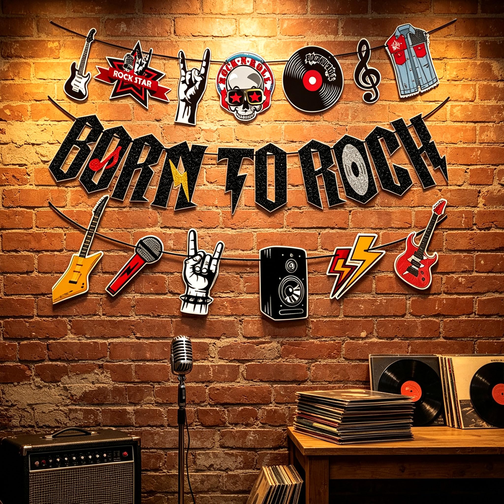 Rock Roll Banner 90s Hip Pop Music Birthday Party Decor
