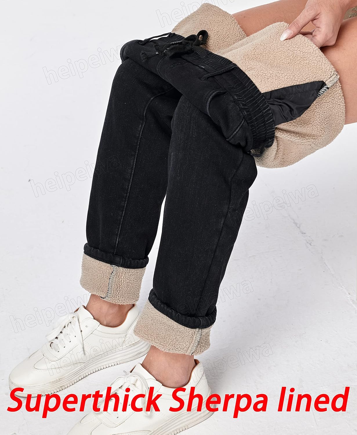 Women's Sherpa Lined Thermal Winter Jeans Fleece Cashmere Warm Denim Jean Joggers