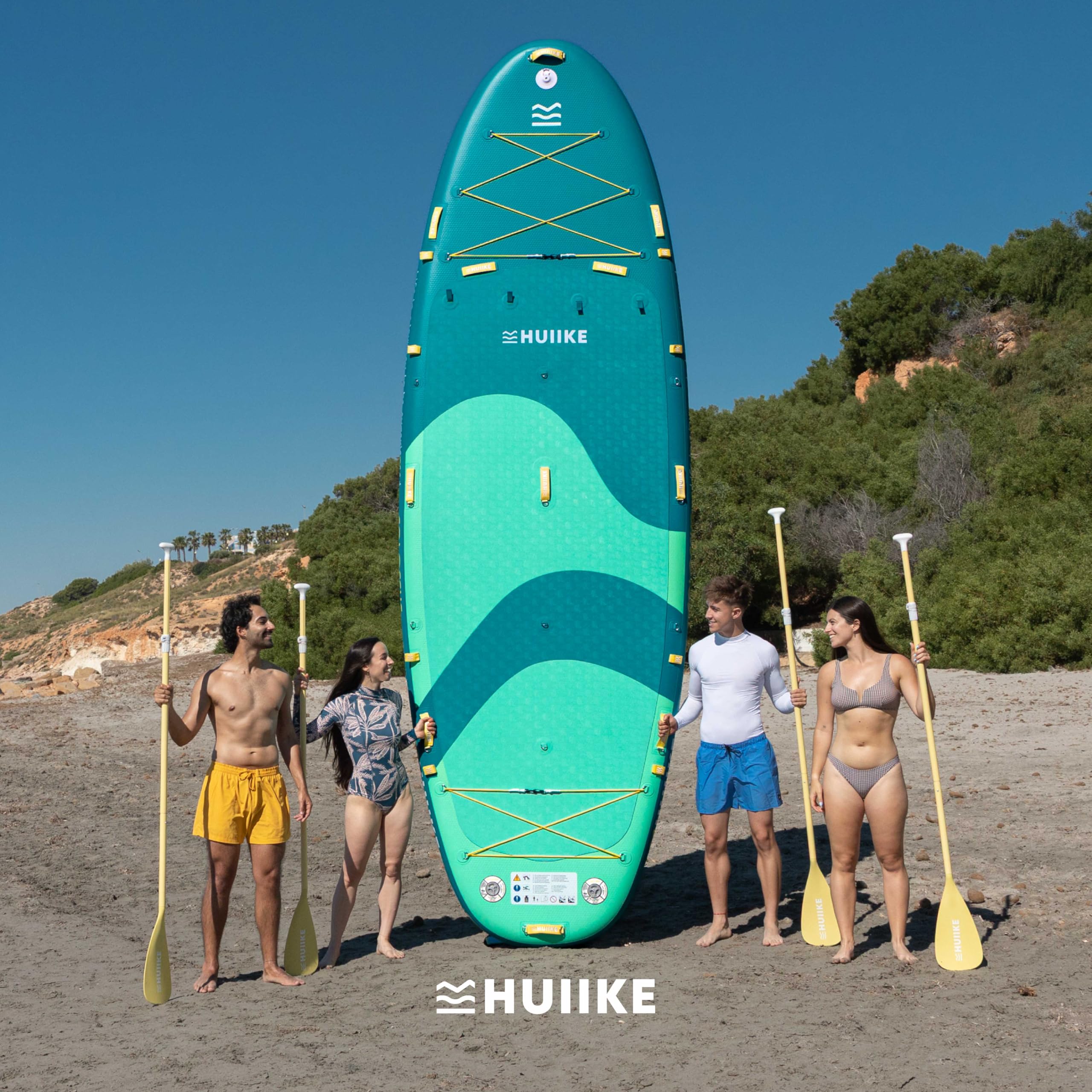 HUIIKE Stand Up Paddle Board 15' dla 4 Osób z Dołączone Akcesoria, 4 Wiosłami, 2 Pompkami, Statecznikami, Leash, Torbą. Pompowana Deska SUP Wysokiej Stabilności i Wytrzymałości. Udźwig 480 kg