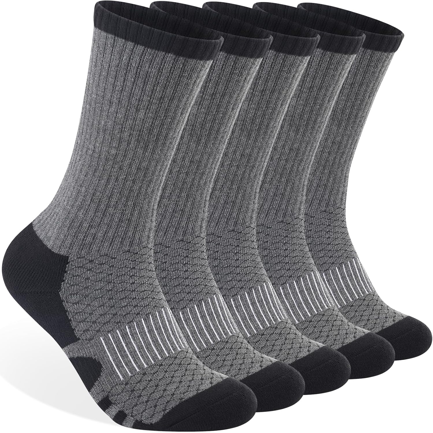 Monxiery Mens 100% Cotton Cushioned Crew Socks, Moisture Wicking Breathable Athletic Performance Boot Work Socks