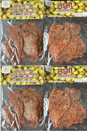 Authentic Sun Dried Lapsi Hong Plum Flate Slice Nepali Titaura Sour Chilly Hot Candy Bites, Con Chile Trocitos, A Sour Tangy Pau Treat - Agria 4 Bags Titaura