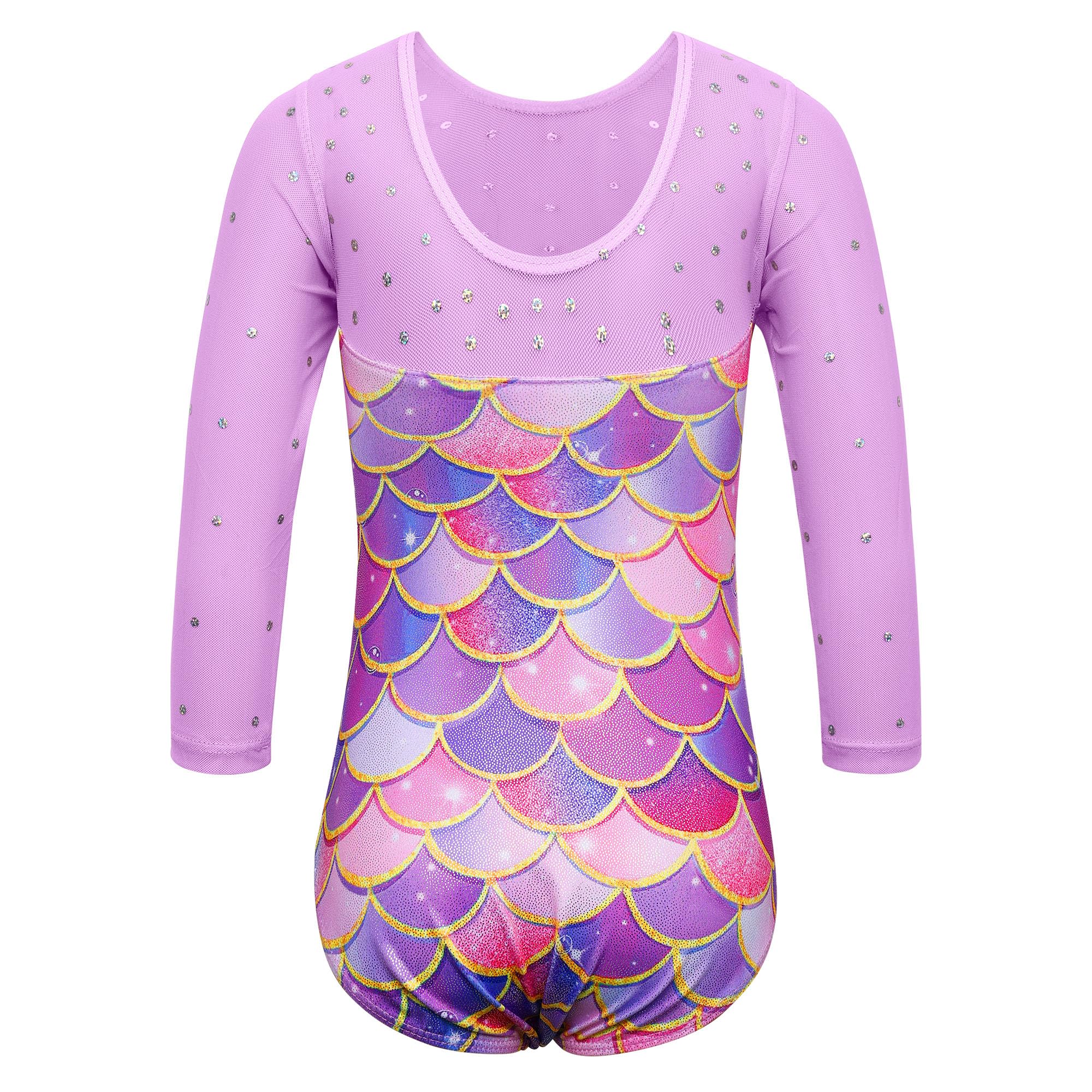 XFGIRLS Justaucorps de gymnastique à manches 3/4 en maille pour filles, vêtement de danse athlétique