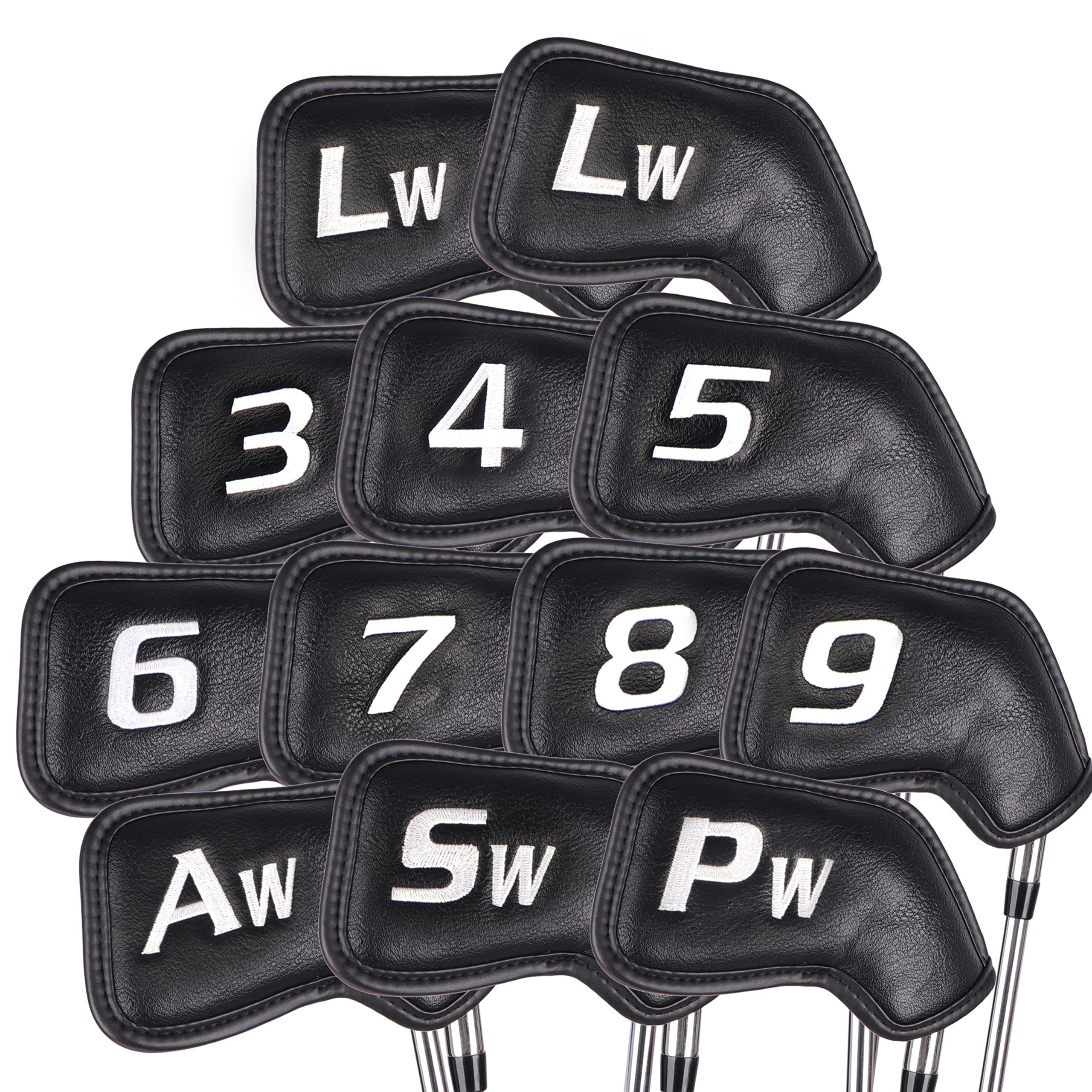 CHAMPKEY 12-Pack Premium Golf Head Covers - Advanced Polyurethane Synthetic Leather Club Covers - Perfect for Golf Clubs (Black)