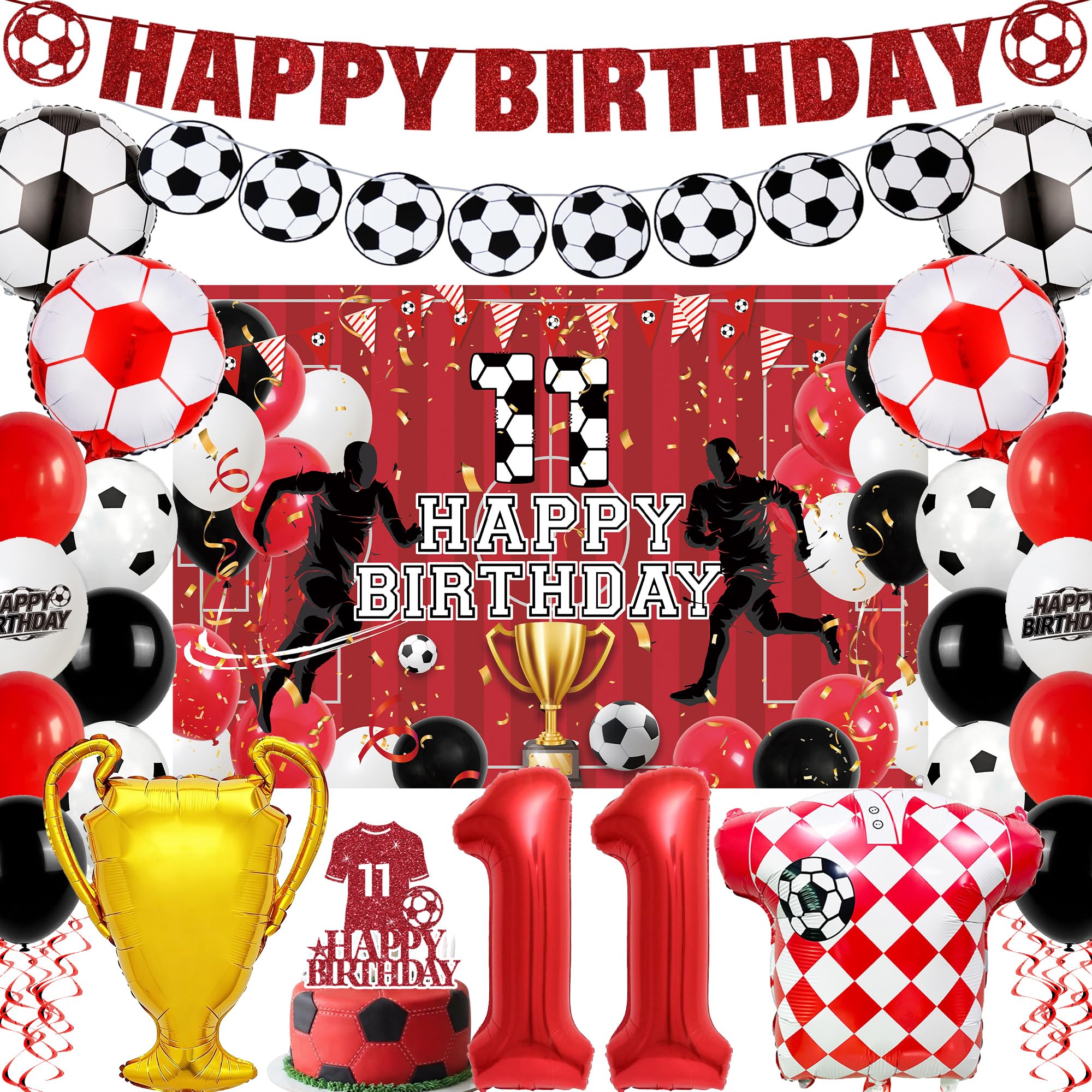 Football 11th Birthday Decorations, Happy Birthday Banner and Balloons