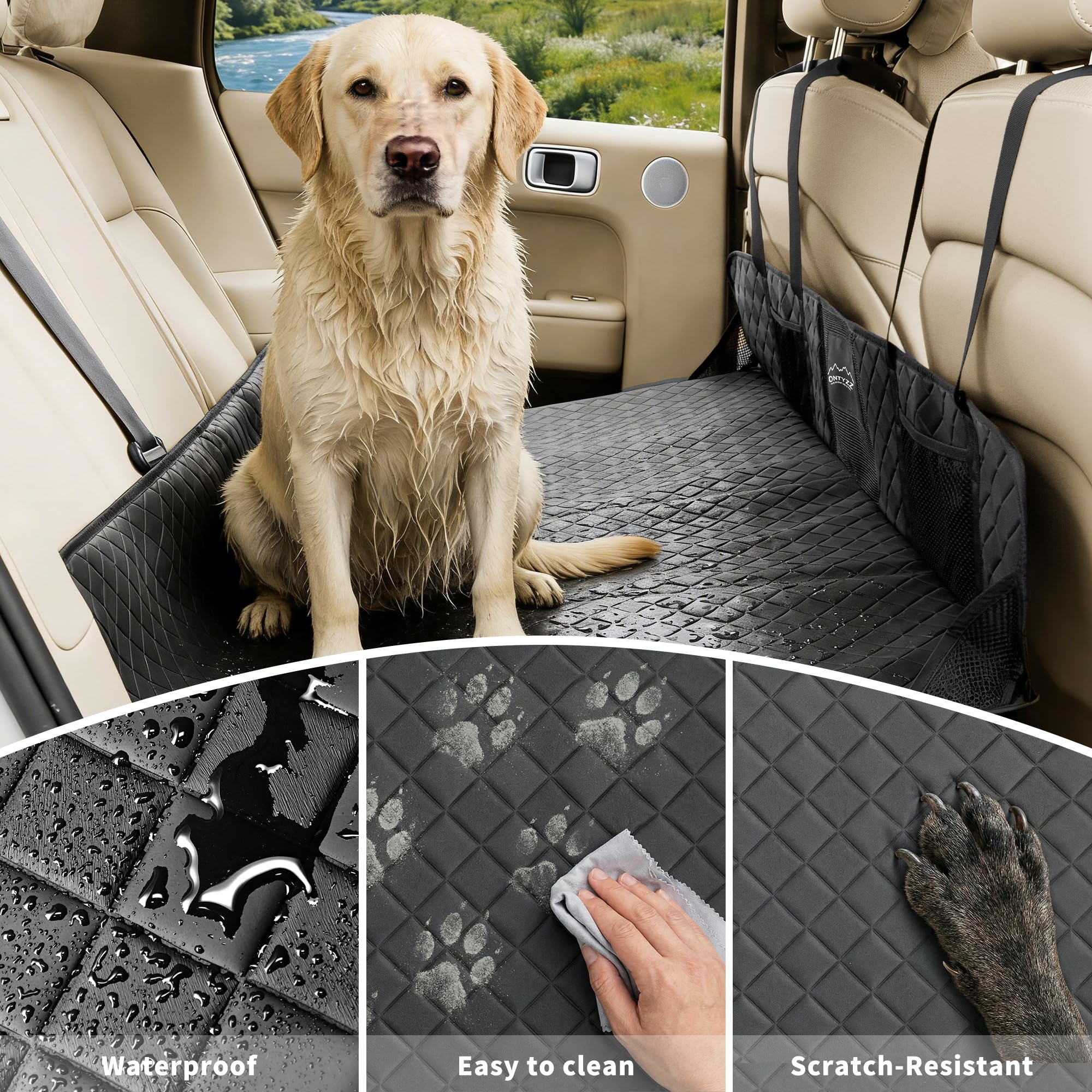ONTYZZ Estensore per Sedile Posteriore per Cani Pelle PU coprisedile Auto per Cani con Fondo Rigido Antigraffio e Impermeabile Grande Rigido Telo Auto Animali per Auto e SUV