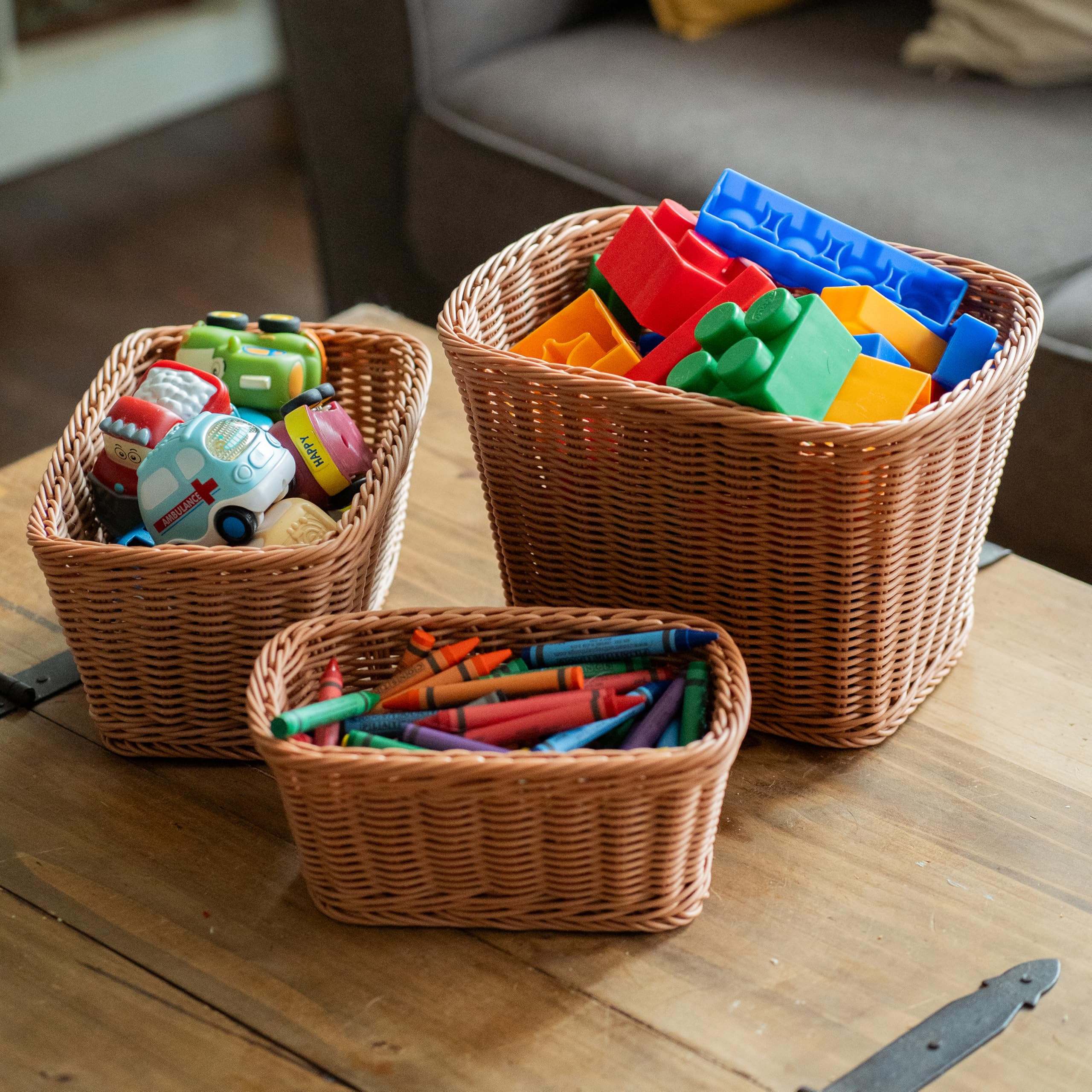 プラスチック製編み込みバスケット10セット Amazon.co.jp: 長方形プラスチックWoven baskets-ミックスサイズの