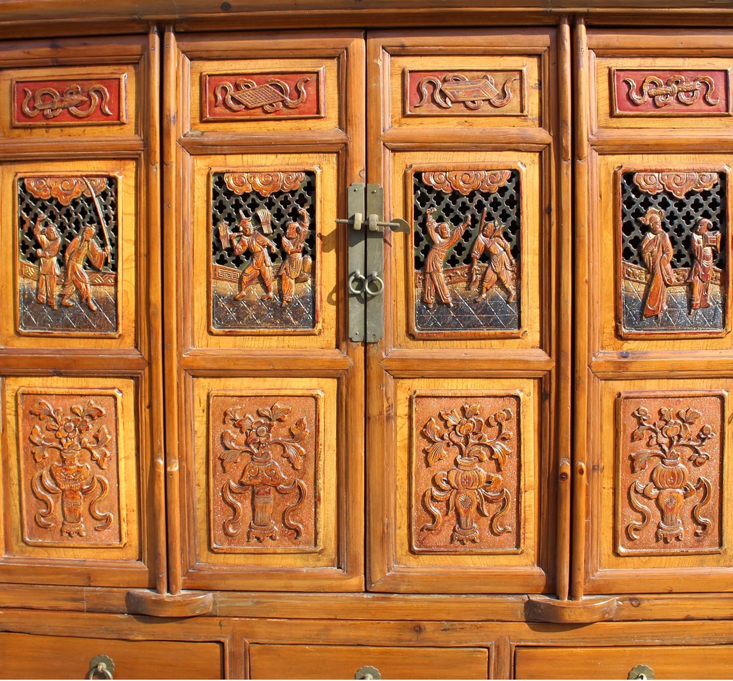 Chinese Brown Open Panel Relief Carving Storage Stack Cabinet Acs5460