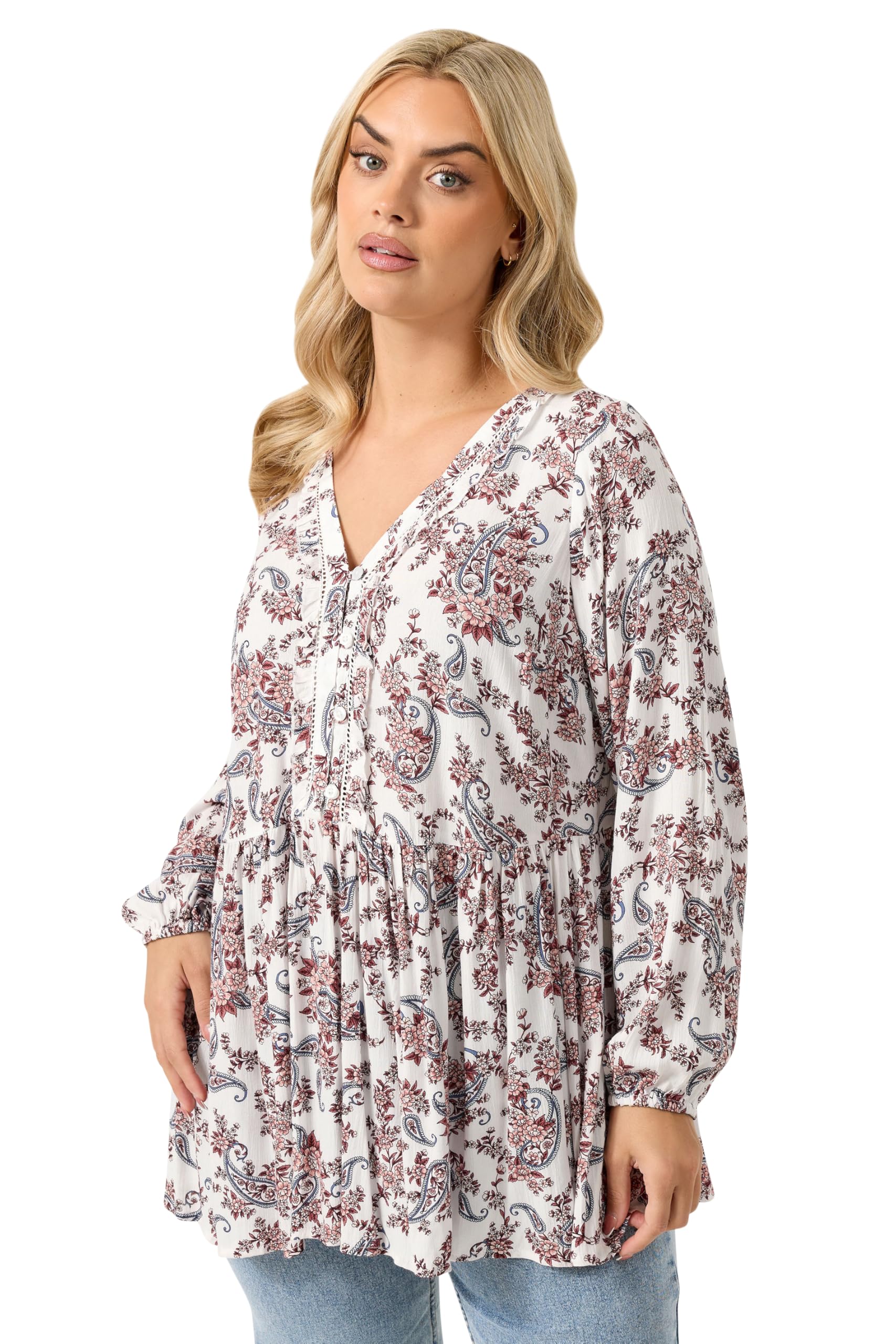 Yours Women's Multi Paisley Print Ruffle Blouse Size 14