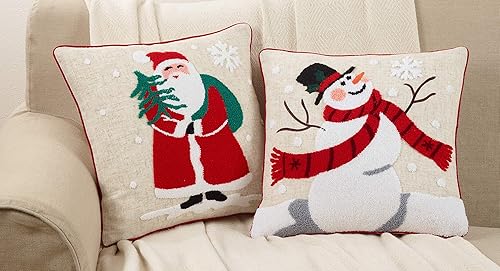 Miniatura 3 de SARO LIFESTYLE Almohada de mezcla de poliéster y lino con diseño de muñeco de nieve alegre y relleno de plumón