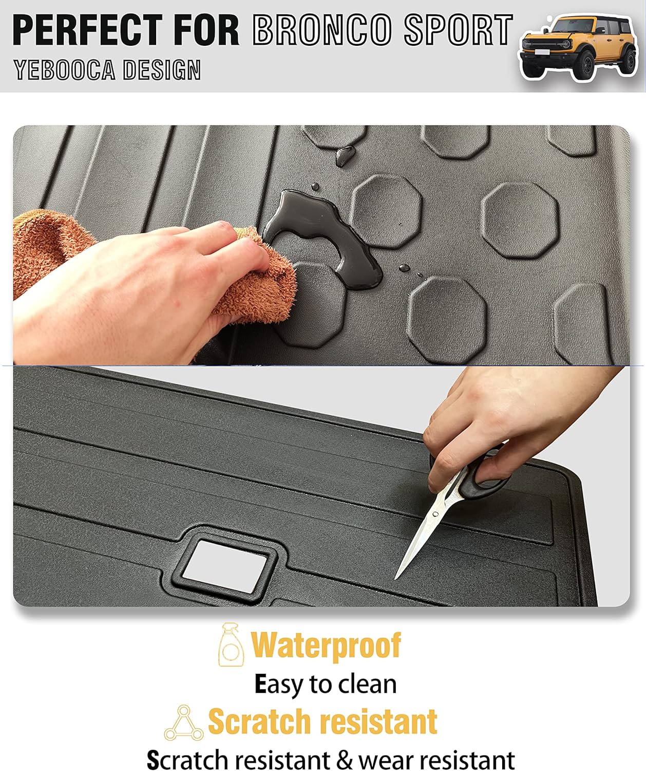 Cargo Liner Compatible with 2021-2025 Ford Bronco Sport Trunk Mat Back Seat Cover Protector(Backrest+Trunk Mat)