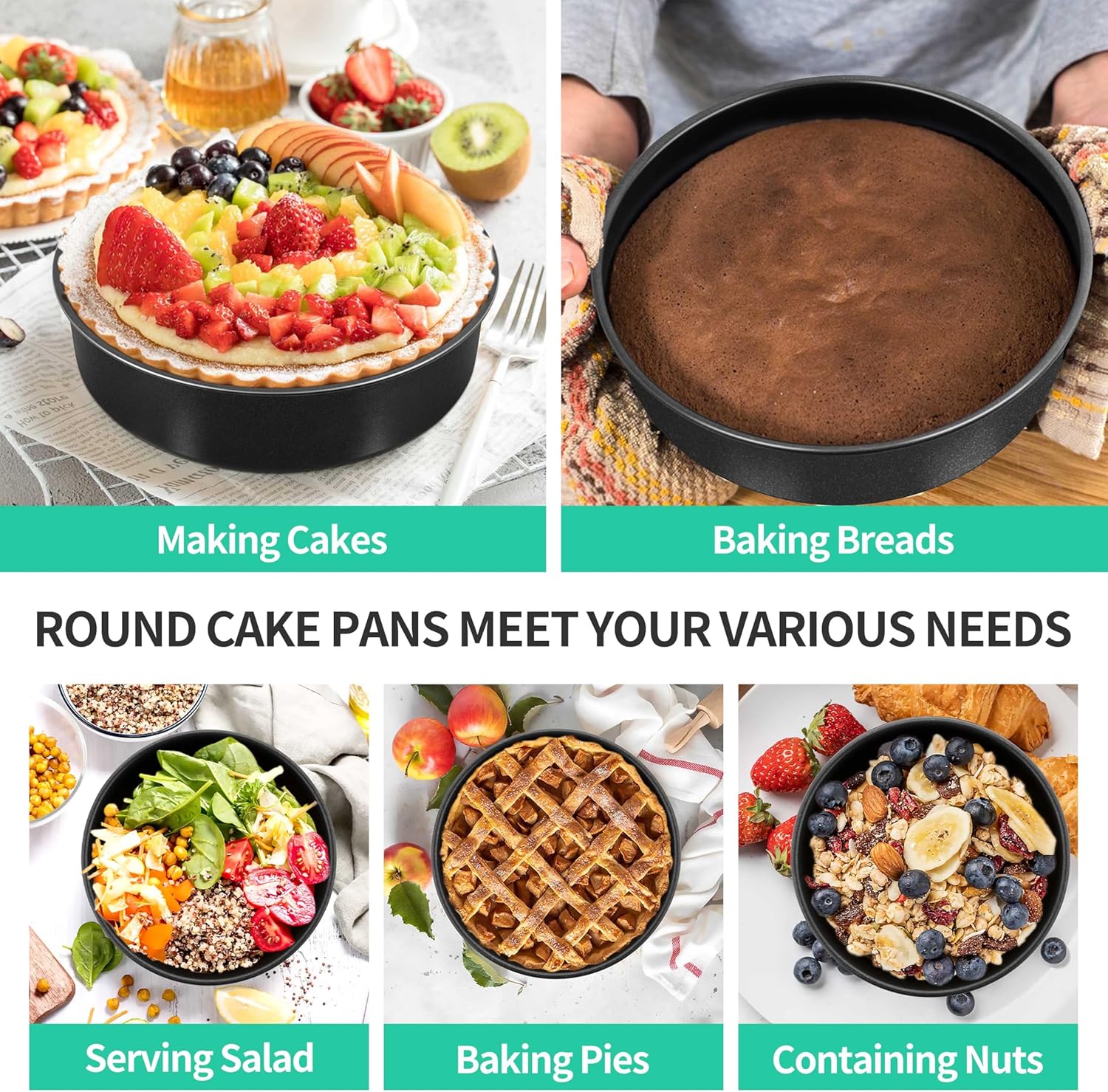 P&P CHEF Non-stick Cake Pan Set of 2, 8 Inch Round Baking Cake Pans Tins for Tier Smash Cakes, Non-Toxic & Solid, Stainless Steel Core & Leak-Proof, 2Pcs - Image 6