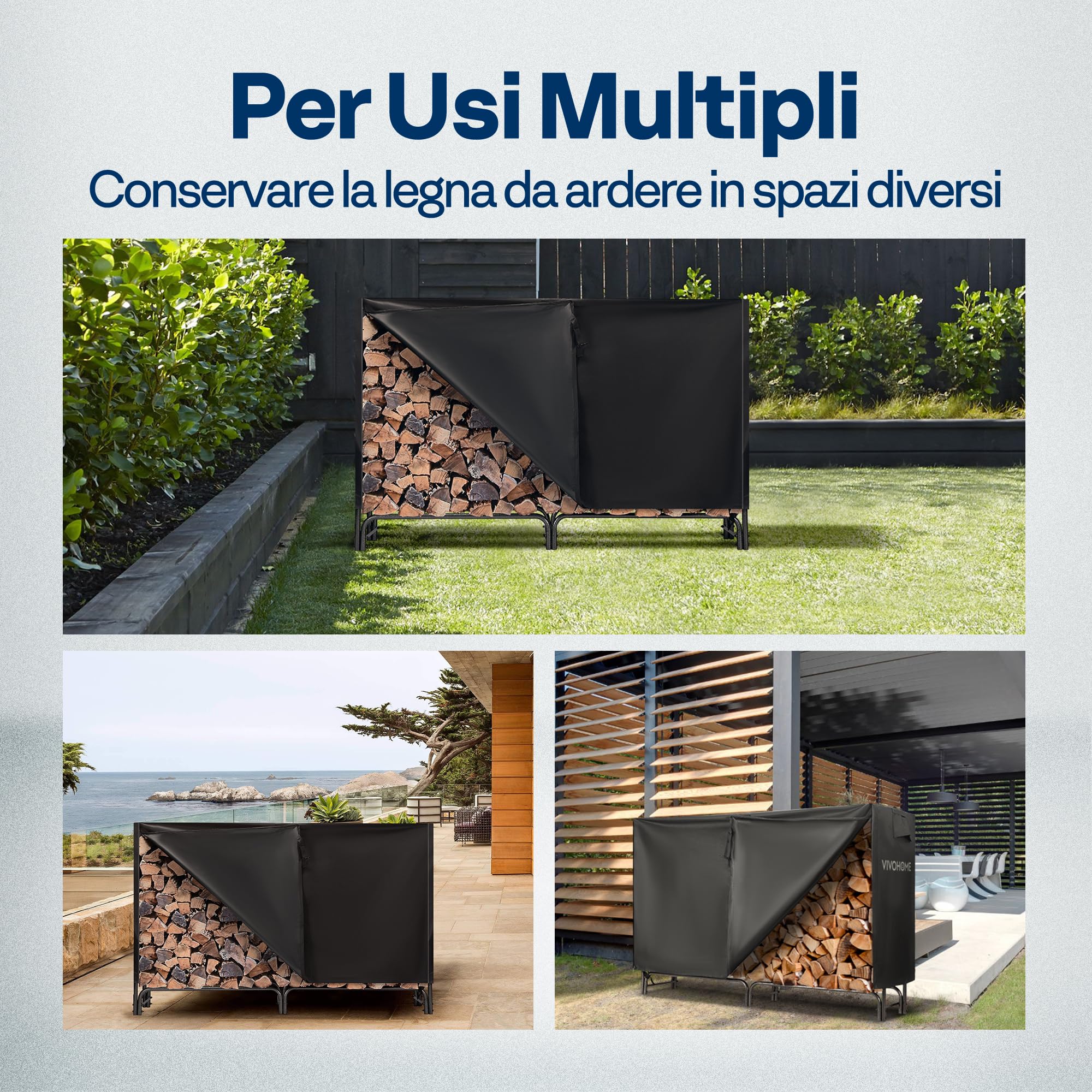 VIVOHOME Legnaia da Esterno 153×35×123cm Copertura Impermeabile Oxford Metallo