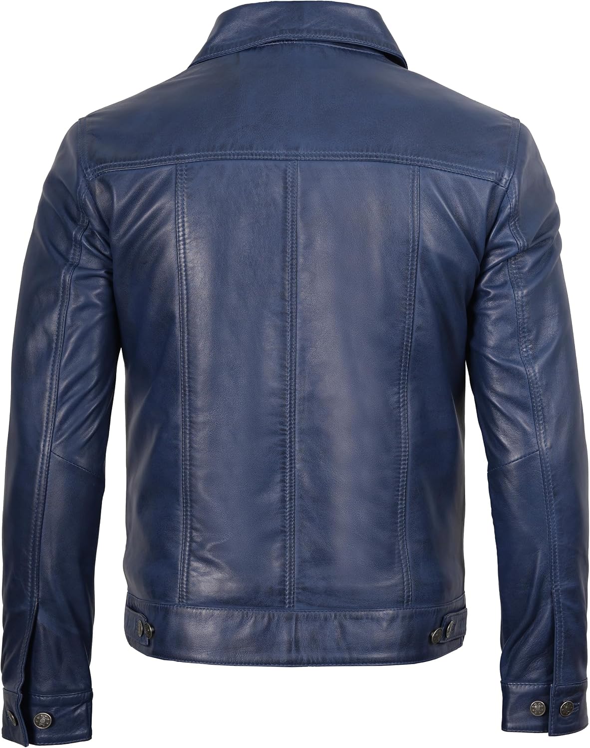 Decrum Trucker Leather Jacket Men - Vintage Style Real Lambskin Leather Jackets for Men with Button Closure