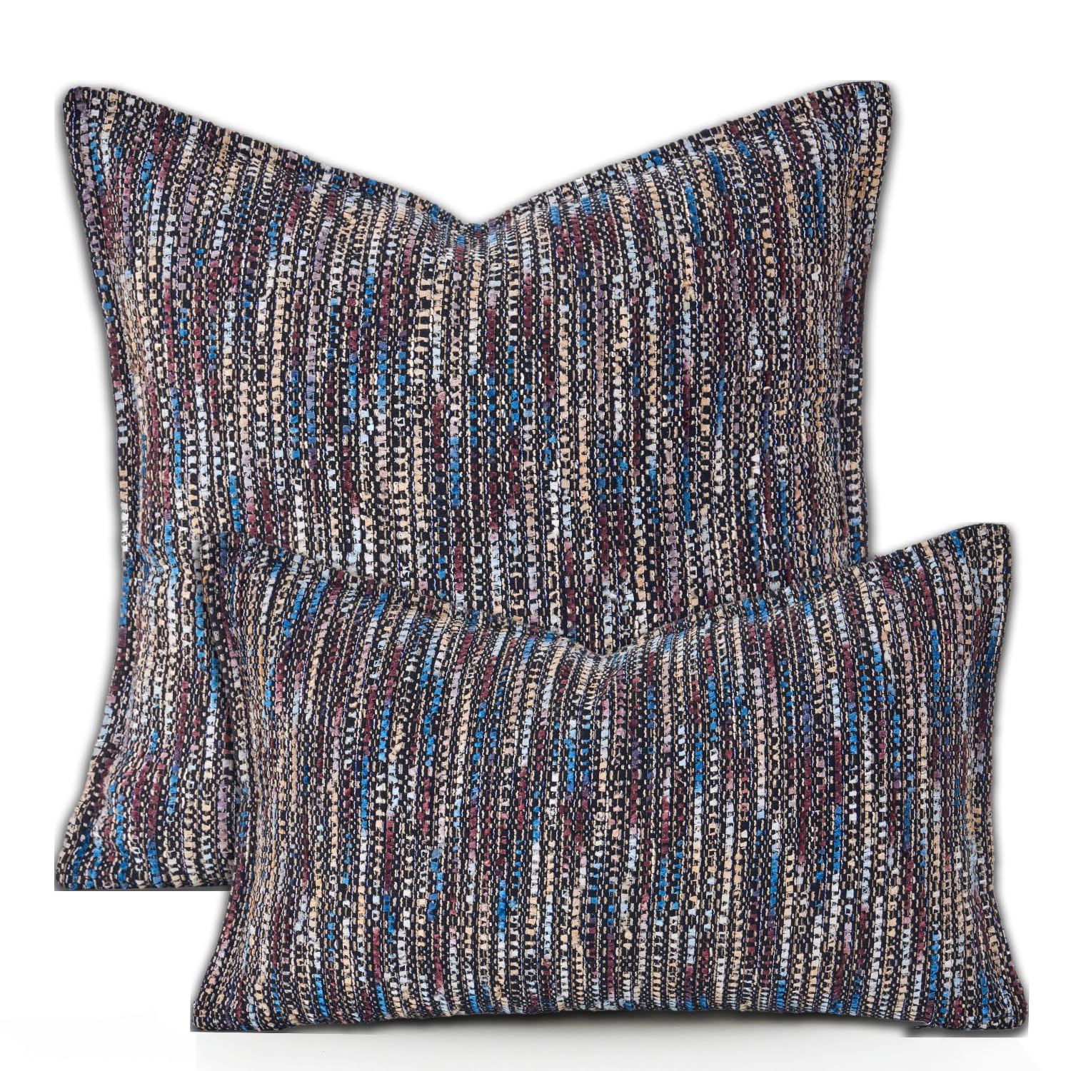Yonous Premium Series Fringe Boho Cushion Covers, Linen Woven Luxury Thick Throw Pillow with Tassels for Home Décor, Indigo, 20x20 Inch / 50 x 50 cm