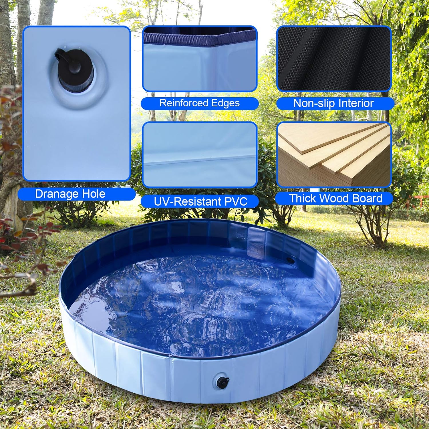 Roshty Foldable Dog Pool 47'' Pet Bath Pool, Plastic Kiddie Pool for Dogs, Portable PVC Kiddy Pool Bath Tub Dog Pools with Pet Brush for Large Dogs Kids(Large-47''X 12'')