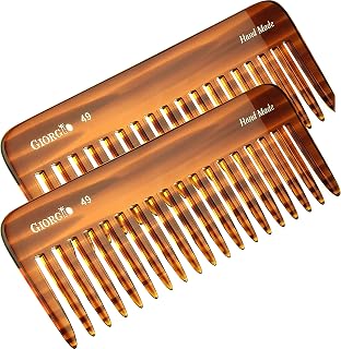Giorgio G49 Large Hair Detangling Comb, Wide Teeth for Thick Curly Wavy Hair. Long Hairs Detangler Comb For Wet and Dry. Handmade of Quality Cellulose, Saw-Cut, Hand Polished, Tortoise Shell