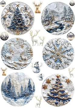 European Excellency, Wet On Christmas Decals for Crafts, Waterslide Decal Paper, Christmas Water Decal Transfers for Wood, Glass, Ceramics, More, Holiday Decor 8.25" x11.75 Marble Ornaments