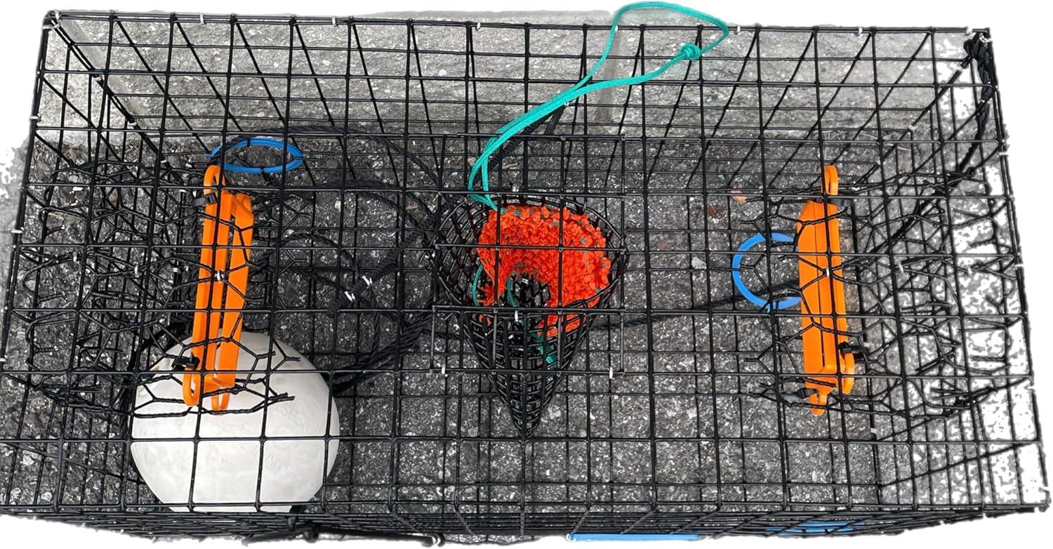 JOY FISH Maryland Blue Crab Heavy Duty Crab Trap, 24""X12""X12"" with Gauge and Bait MESH Bag, Large, Black