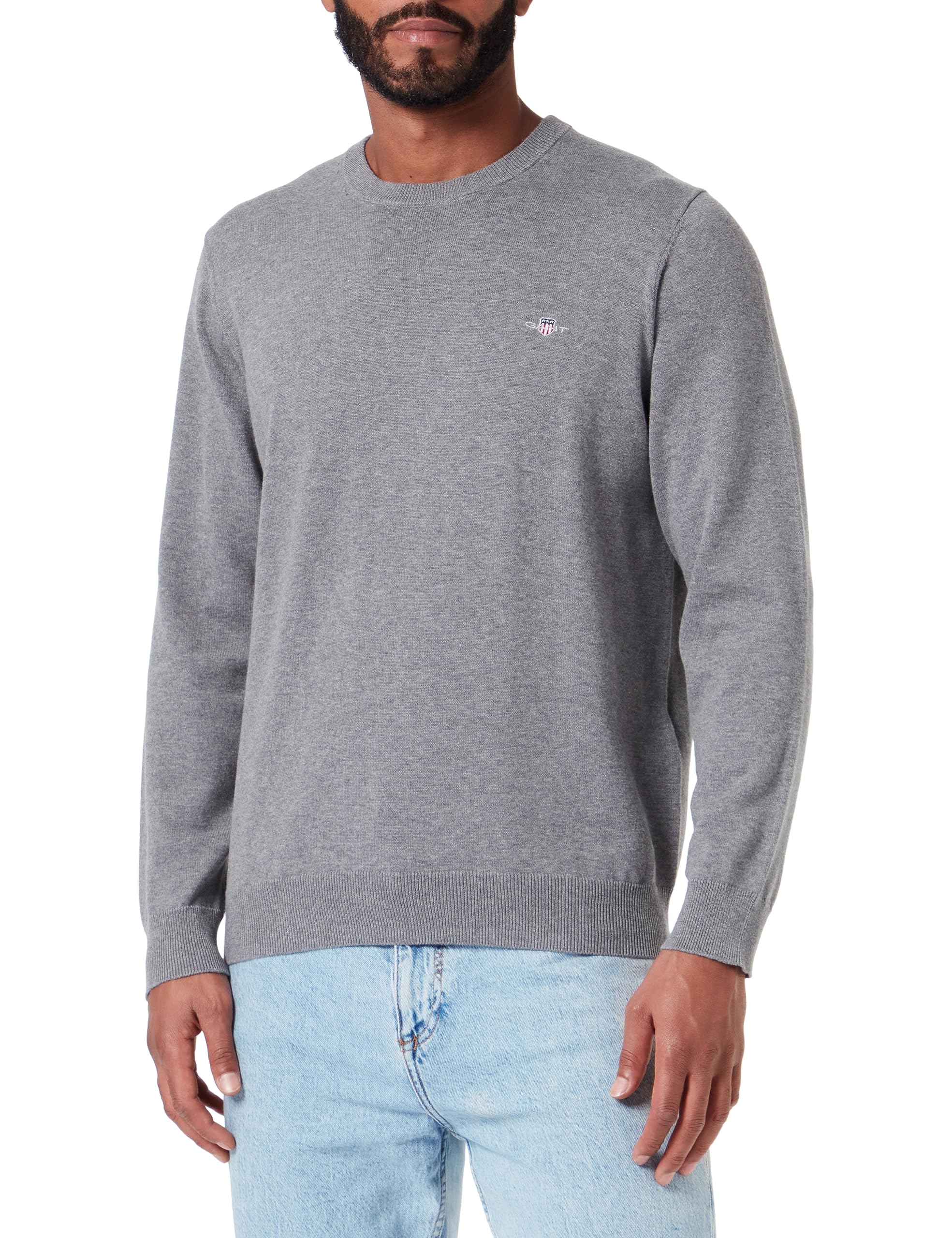 Gant Men's Dark/Grey Classic Cotton Crew Neck Jumper - 92 Melange - 92 Melange - Xl