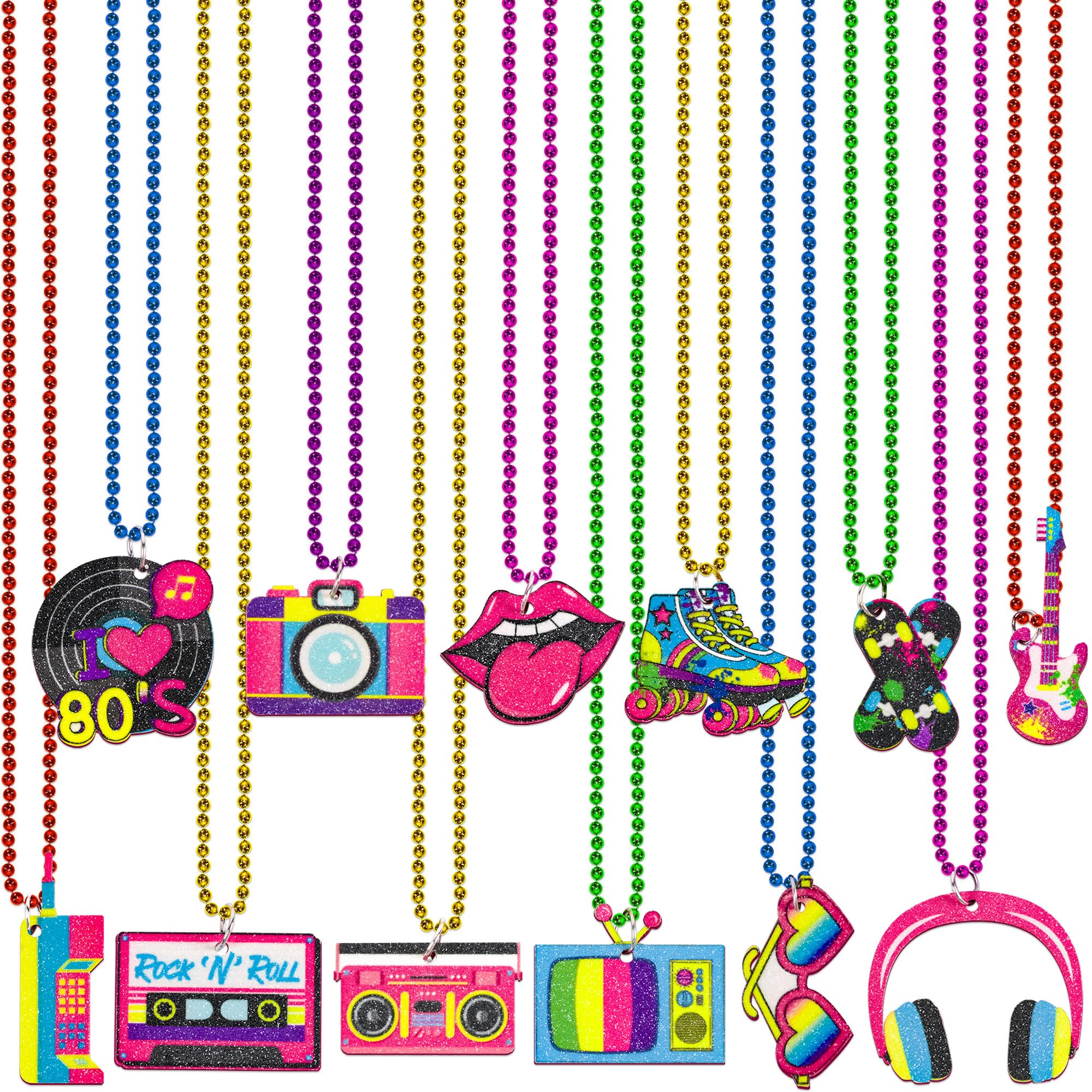 Moon Boat 48PCS 80s Party Decorations Favors: Retro Disco Rock Beads Bulk for Women, 1980s 80's Theme Accessories Supplies