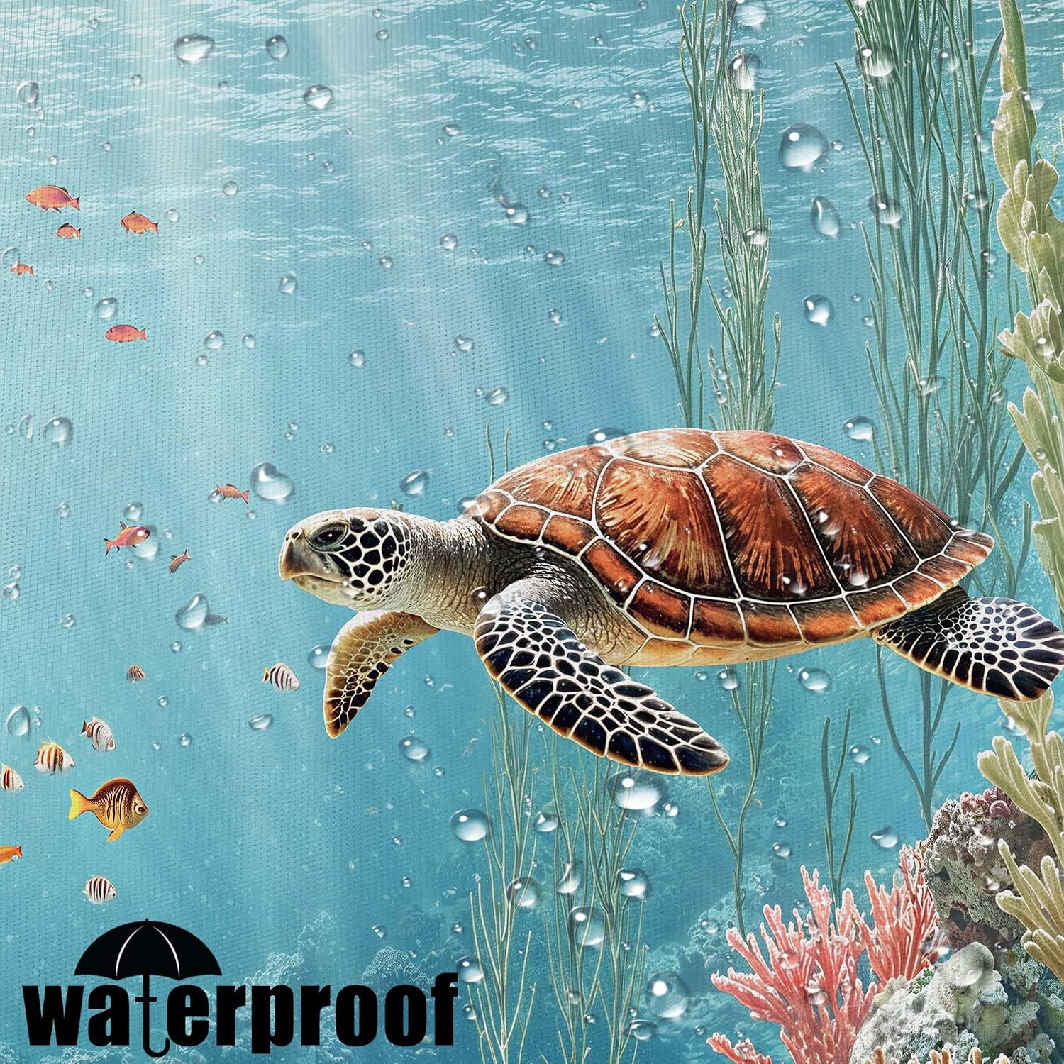Nautical Underwater Coastal Turtle Shower Curtain, Ocean Sea Window View Tropical Fish Shower Curtains for Bathroom Decor, 72x72 inch