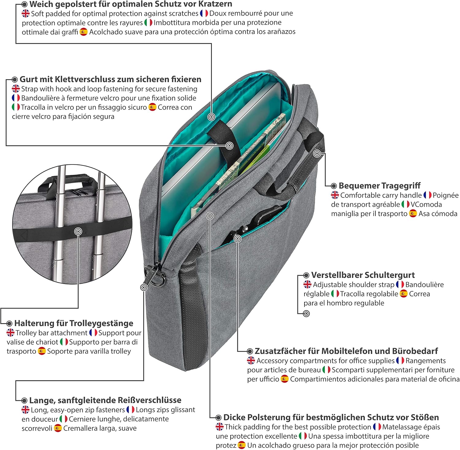 Rеvіеw Prоduсt PEDEA Laptop Bag Lifestyle Bag for notebooks with Screens up to 17.3 inches (43.9 cm); Shoulder Bag with Shoulder Strap, Grey