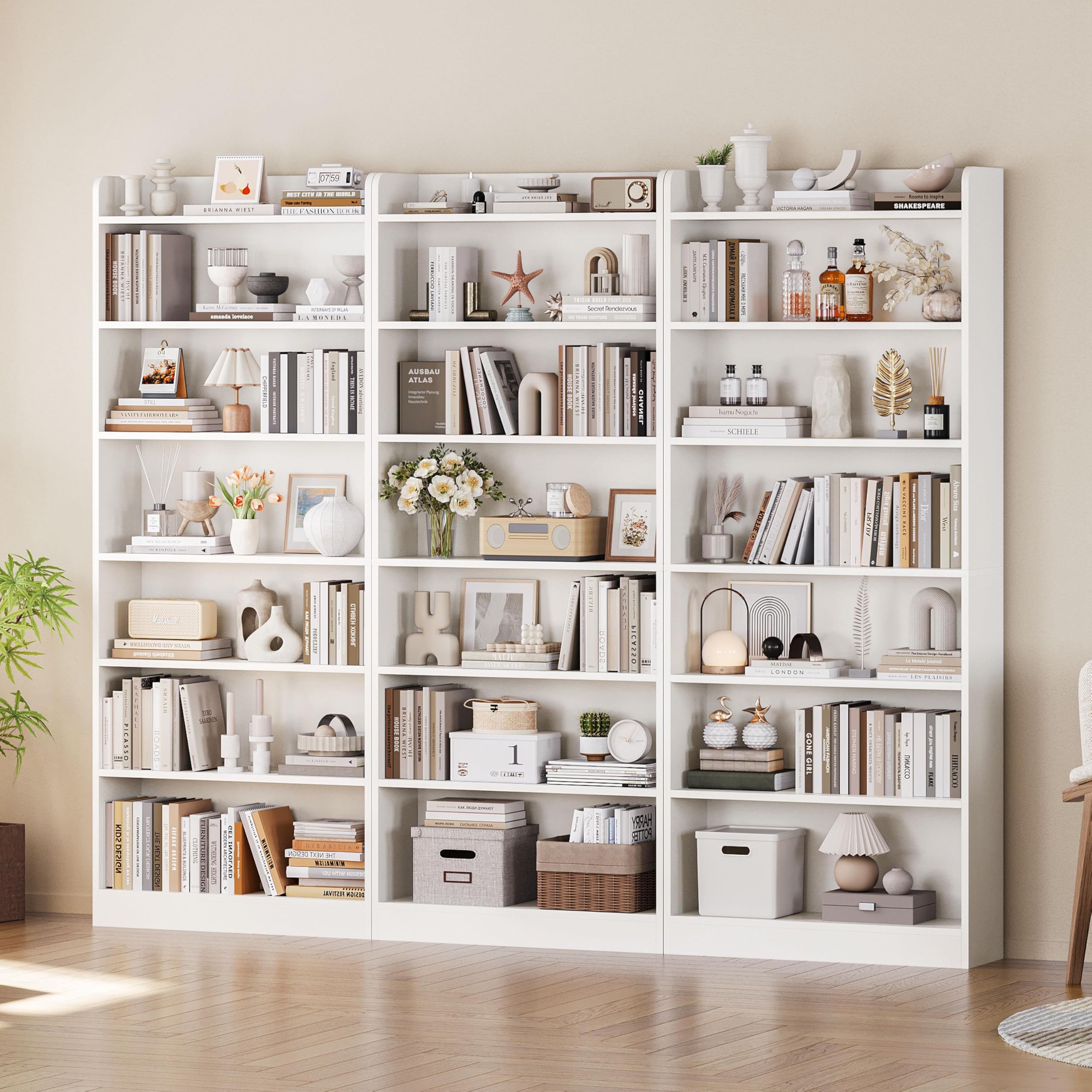 Yaheetech Libreria a 7 Ripiani, Scaffale in Legno con Ripiani Regolabili, 60 x 24 x 183 cm, Libreria Verticale Salvaspazio per Soggiorno, Cameretta, Studio, Ufficio, Bianco