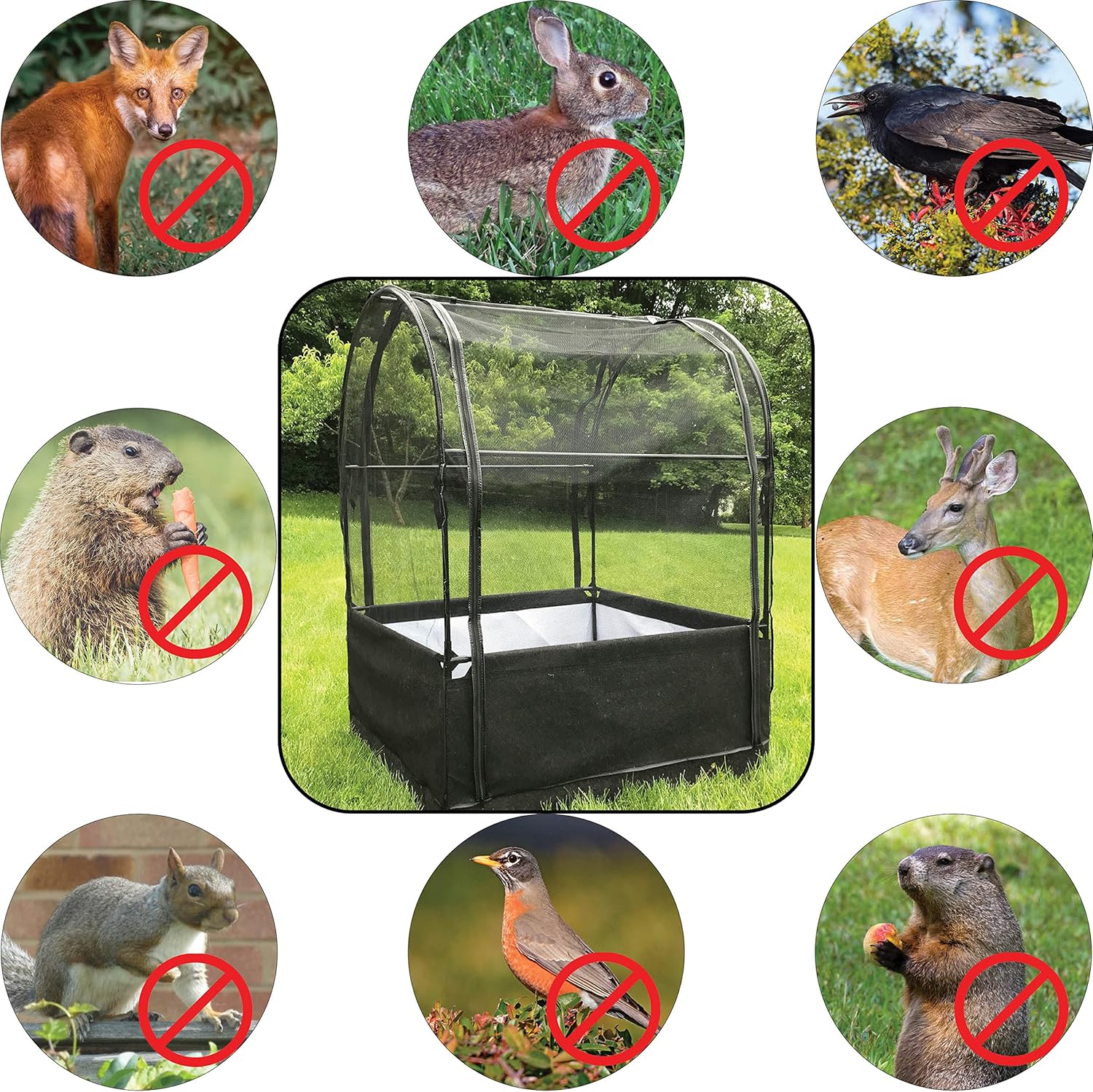 SIMPO 3-in-1 Garden System: Fabric Raised Garden Bed + Greenhouse Cover + Protective Net (44” x 44” x 61”)