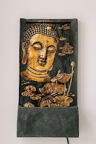 Miniatura 3 de XBrand Polystone - Fuente de agua relajante para interiores y exteriores con bomba y protector contra salpicaduras, fuentes montadas en la pared,