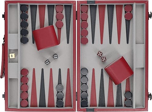 Miniatura 5 de WE Games Juego de backgammon, estuche de cuero sintético burdeos/negro, 18 x 11 pulgadas. Cerrado; 22 x 18 pulgadas. Abierto, juegos de mesa