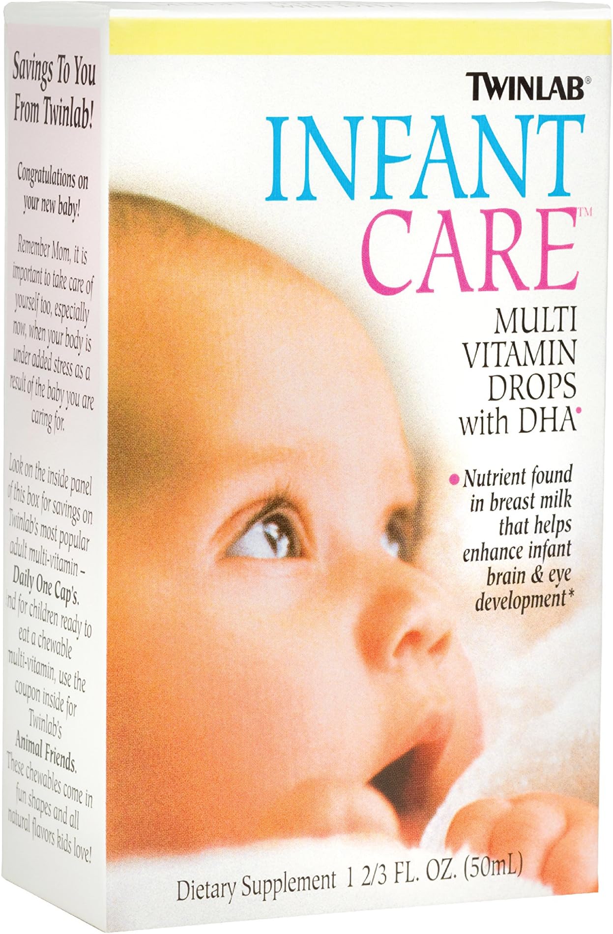 Twinlab Infant Care Multi Vitamin Drops With DHA, 1 2/3 Fl Oz. (50 ml), (Pack of 3)