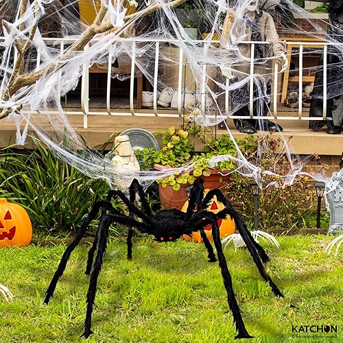 Miniatura 3 de KatchOn, Decoraciones de Halloween para patio, araña peluda negra, 79 pulgadas, decoraciones de Halloween al aire libre, araña aterradora falsa y